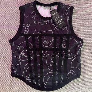 Incerun black cropped corset-esque shirt, size small